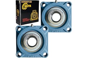 SGTR (2 Pack) Heavy Duty UCF207-22 Square Flange Bearing, Heavy Duty Industrial Grade, 1-3/8 inch Bore, Super Protective Seal, Self-Alignment, Chrome Steel and Solid Cast Iron Bearing Units