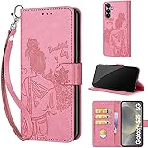 Designed for Samsung Galaxy S25 5G Case Wallet,Women Flip Folio Cover with Embossed PU Leather Stand Credit Card Holders Slots Wrist Strap Phone Case for Samsung S25 6.2 inch (Pink Girl)