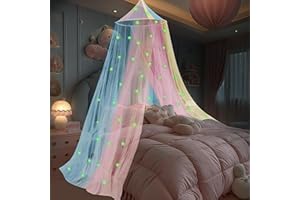 Daksha Rainbow Princess Bed Canopy for Girls with Glowing Stars, Room Decor, Bed Curtains, Ceiling Tent, Fits Twin, Full and Queen Size Beds