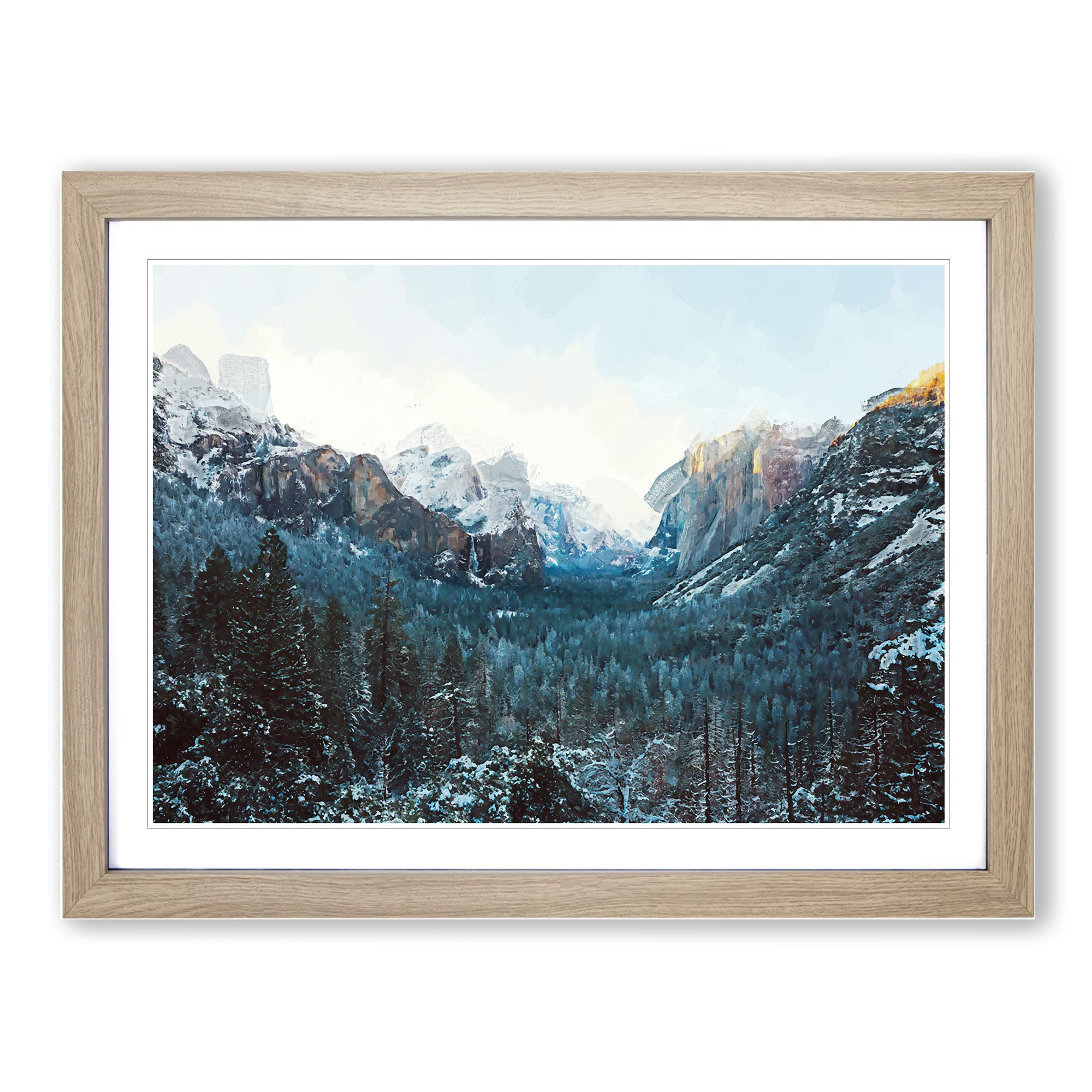 Winter In Yosemite Valley In Abstract Modern Art Framed Print | A3 Oak Framed Wall Art | Ready to Hang | Abstract Landscape Picture | Living Room Bedroom Lounge Office