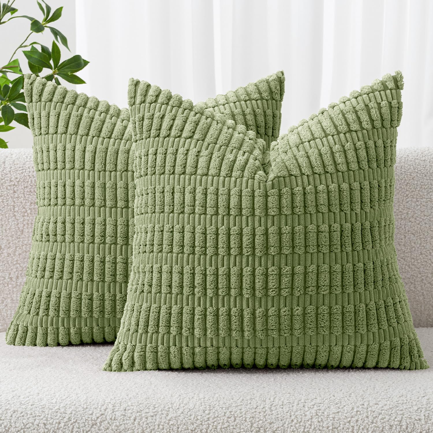 Photo 1 of MIULEE Pack of 2 Corduroy Decorative Throw Pillow Covers 16x16 Inch Soft Boho Striped Pillow Covers Modern Farmhouse Home Decor for Summer Sofa Living Room Couch Bed Sage Green
