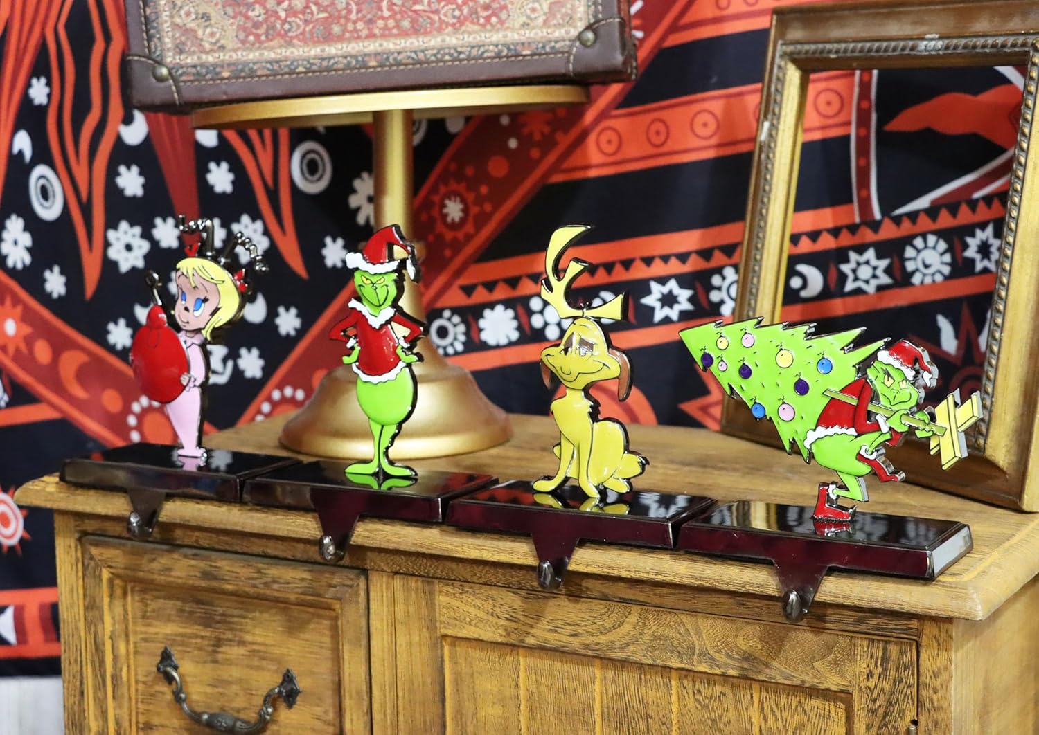 Stockings & Holders - NIGHT-GRING Christmas Stocking Holder - Set of 4 Stocking Hangers Christmas Thief, Christmas Tree, Dog, Girl Christmas Stocking Hooks Christmas Decoration for Fireplace, Shelf,Staircases