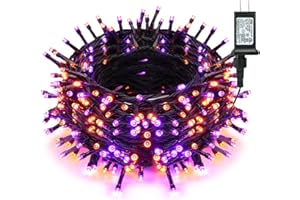 Brizled Halloween Lights String, 164FT 500 LED Halloween Lights, Outdoor Halloween Lights 8 Modes Waterproof, Plug in String Lights for Halloween Thanksgiving Party Tree Indoor Decor (Orange & Purple)