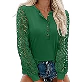 siliteelon Womens Long Sleeve Lace Tops Henley Shirts Eyelet Dressy Casual Blouses 2026 Fall Clothes Business Work Tunics