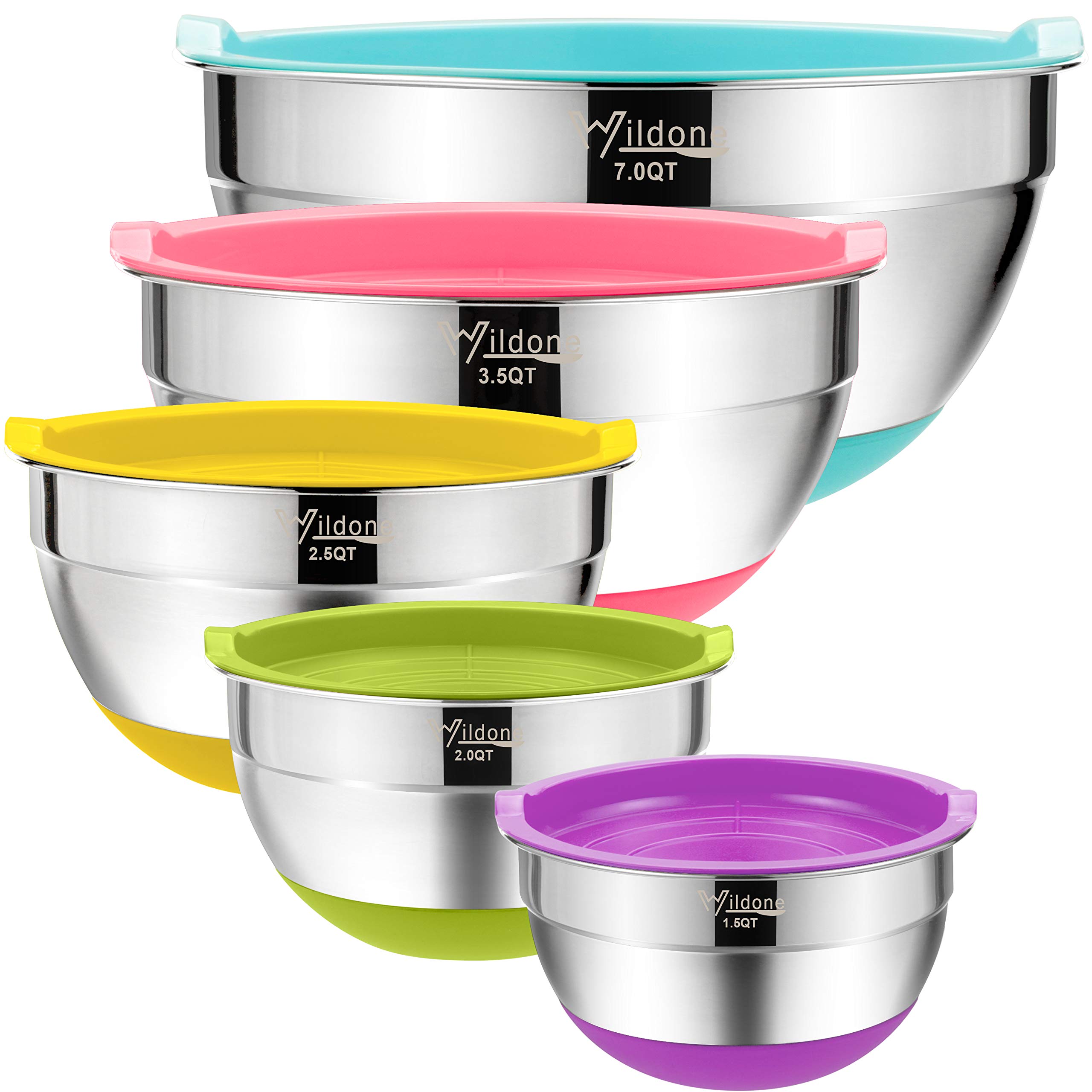 Mixing Bowls with Airtight Lids, Wildone Stainless Steel Nesting Mixing