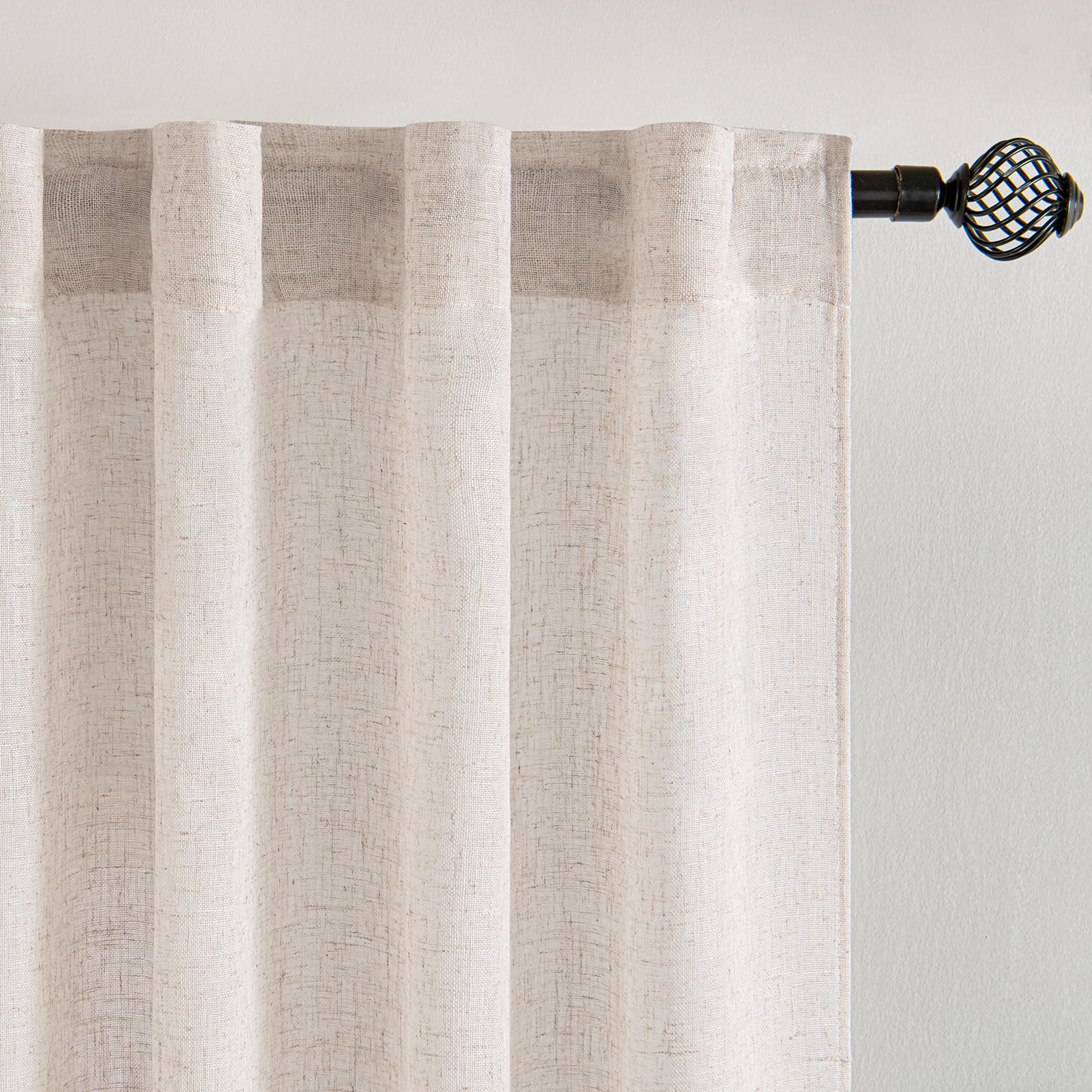 MIULEE Set of 2 Translucent Linen Curtains Modern Curtains for Two Balcony Doors Curtains for Living Room Bedroom HxL 260 x 140 cm White