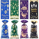 100 PCS Eid Mubarak Cellophane Bags Ramadan Cello Bag Moon Star Castle Candy Bags with Twist Ties Multi-Color Treat Gift Bag for Goodies Ramadan Festival Party Favor