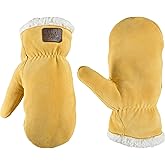 Wells Lamont Cold Weather Leather Mittens - Sherpa-Lined Deerskin for Maximum Comfy - Soft, Warm, Elasticized Wrist - Ideal for Light Duty Winter Activities on Cold Days, Large (991L)