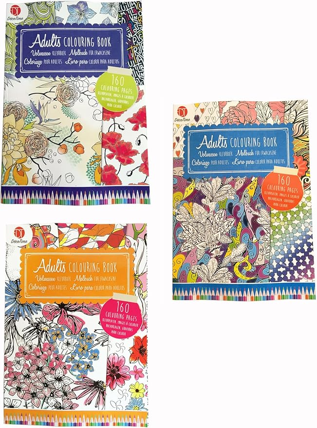 Adult Colouring Book Set Bundle - 3 X 160 Page Colouring Pads Deco Time ...