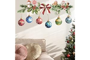 Merry Christmas Wall Decals Hanging Xmas Ball Wall Stickers Peel and Stick Removable Art Mural for Kids Gift Bedroom Living R