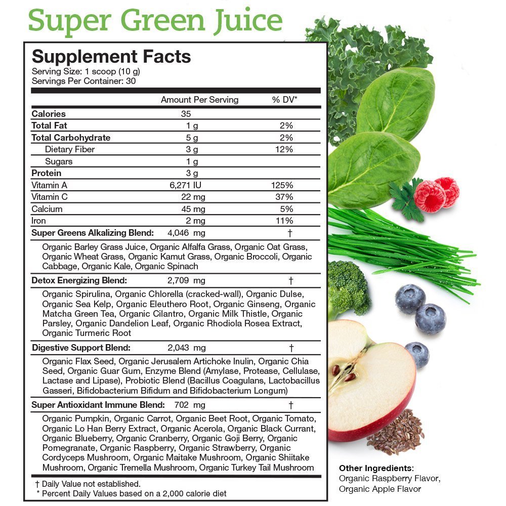 Super Green Juice Certified USDA Organic Superfood Supplement Powder