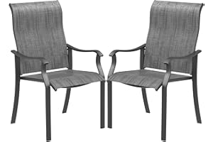 UDPATIO Patio Dining Chairs Set of 2, High Back Wide Seat Outdoor Furniture Chairs with All Weather Breathable Textilene, for Lawn Garden Backyard Deck, Dark Grey