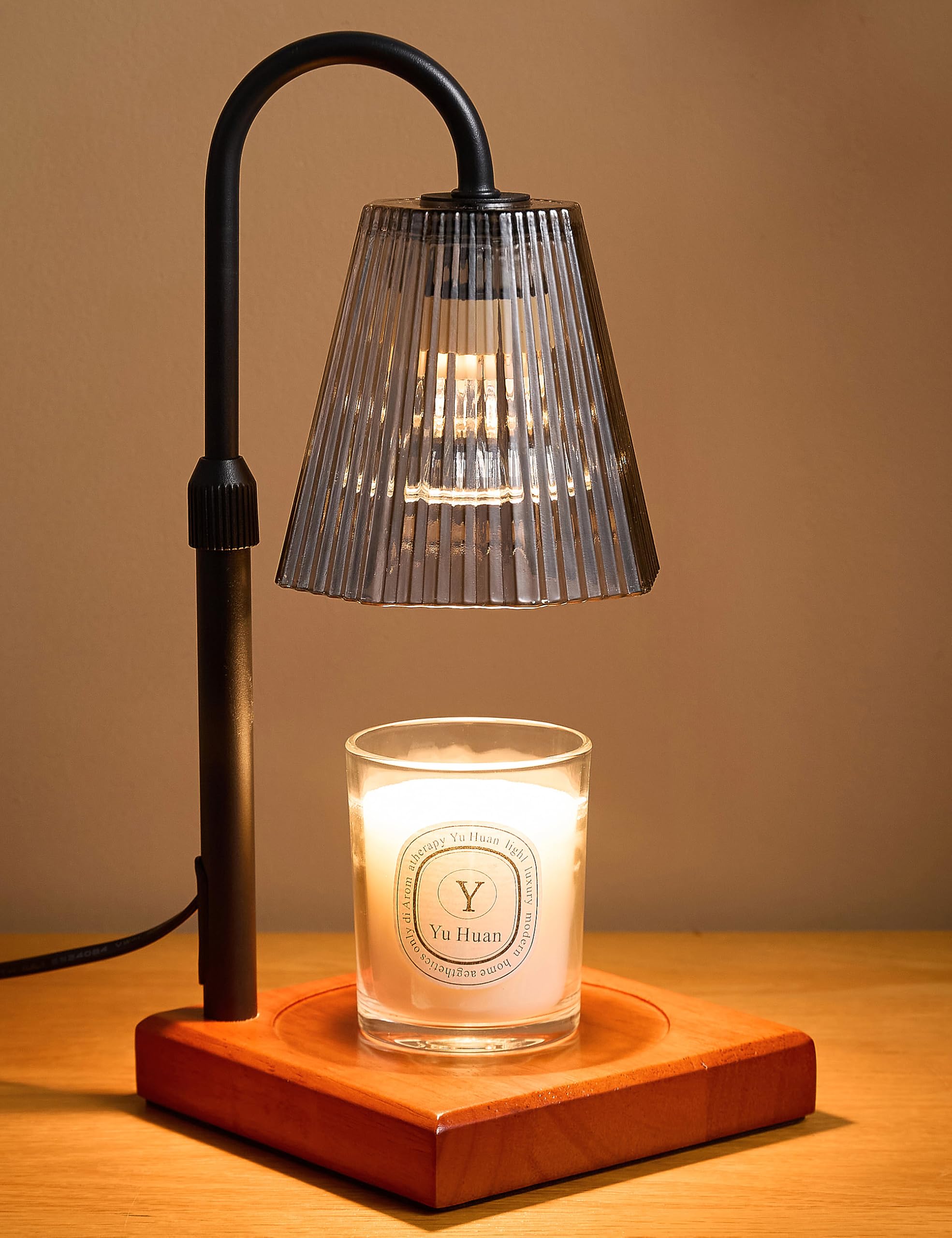 Allanmen Candle Warmer Lamp with Timer, Dimmable Candle Warmer for Home Decor, Birthday Gifts for Women, Adjustable Height Wax Melt Warmer with 2 Bulbs, Black Image