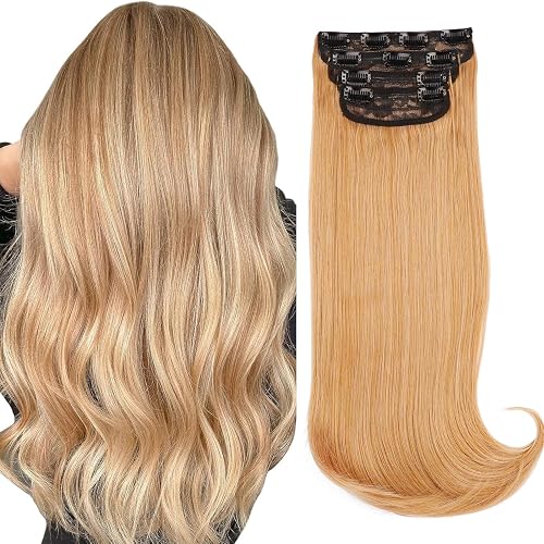 Mscat Clip in Hair Extension 20 Inch Synthetic Thick Long Straight Layered Invisible Lace Weft for Women (C2#)