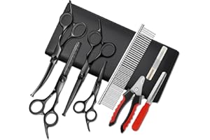 Yonihawk Dog Grooming Scissors, 8 in 1 Professional Dog Grooming Scissors Kit with Safety Round Tip, Titanium Coated Grooming Scissors for Dogs Cats Pets