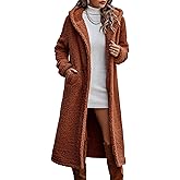Angashion Women's Fuzzy Fleece Lapel Open Front Long Cardigan Coat Faux Fur Warm Winter Outwear Jackets