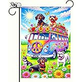 BlissYard Spring Garden Flag 12x18 Inch Double Sided Dachshund Bus Small Flags For Outside Outdoor Decor Yard Farmhouse Holiday Spring Summer Seasonal Decorations Yard Flags