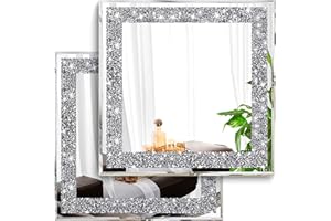 XIHACTY 2 Piece Wall Mirrors, Crush Diamond Mirrors Decor, Silver Decorative for Living Room Bedroom, Bathroom. (12”x12”)