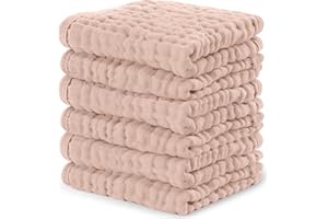 Comfy Cubs Muslin Baby Washcloths 6 Pack - Soft 6-Layer Cotton Wash Cloths for Sensitive Skin - 25 x 25 cm Large, Gentle, Abs
