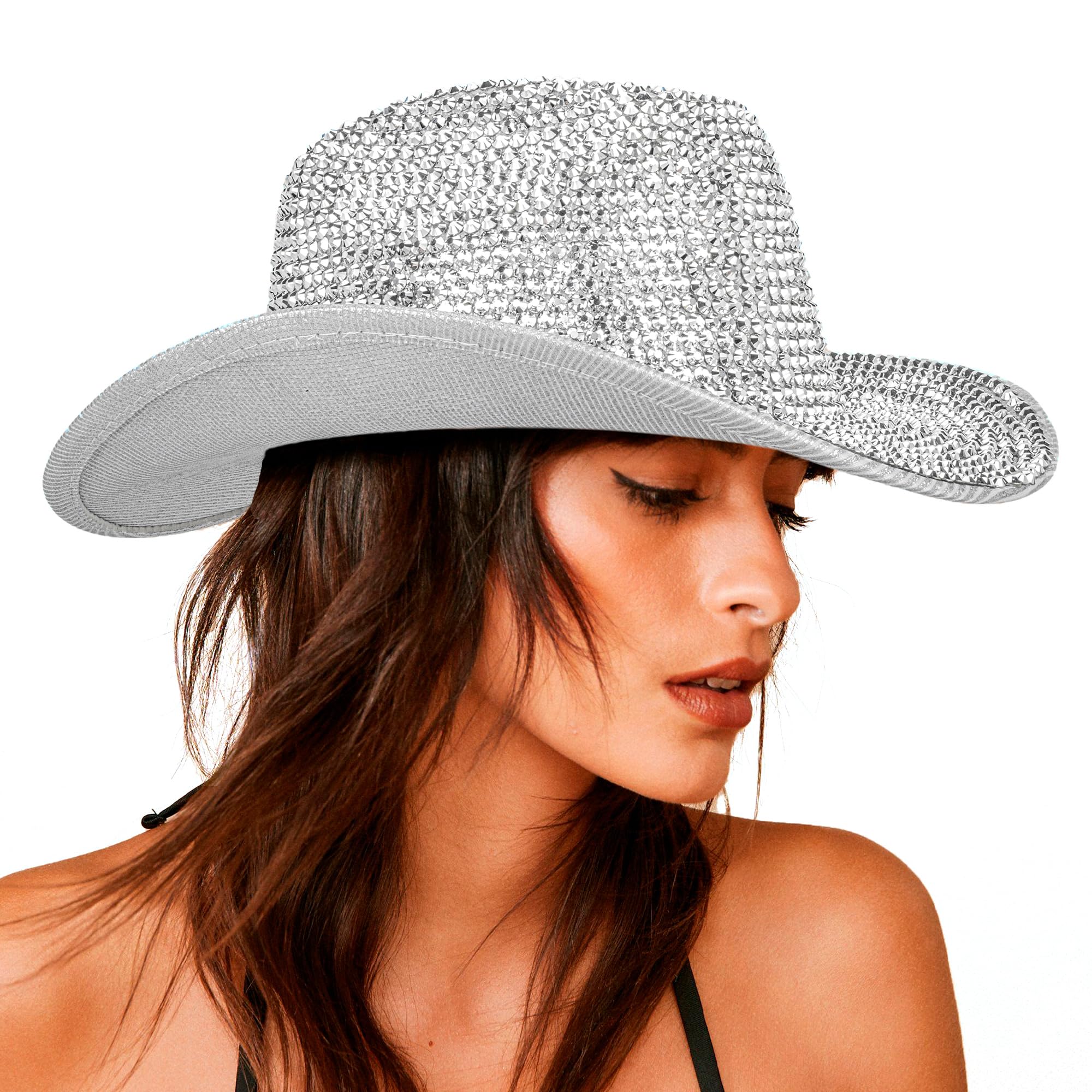 Photo 1 of Mawjom Women-Western-Rhinestone-Cowboy-Hat-Sparkly-Cowgirl-Crystal-Bride-Hat for Wedding Music Costume Party Size:M
