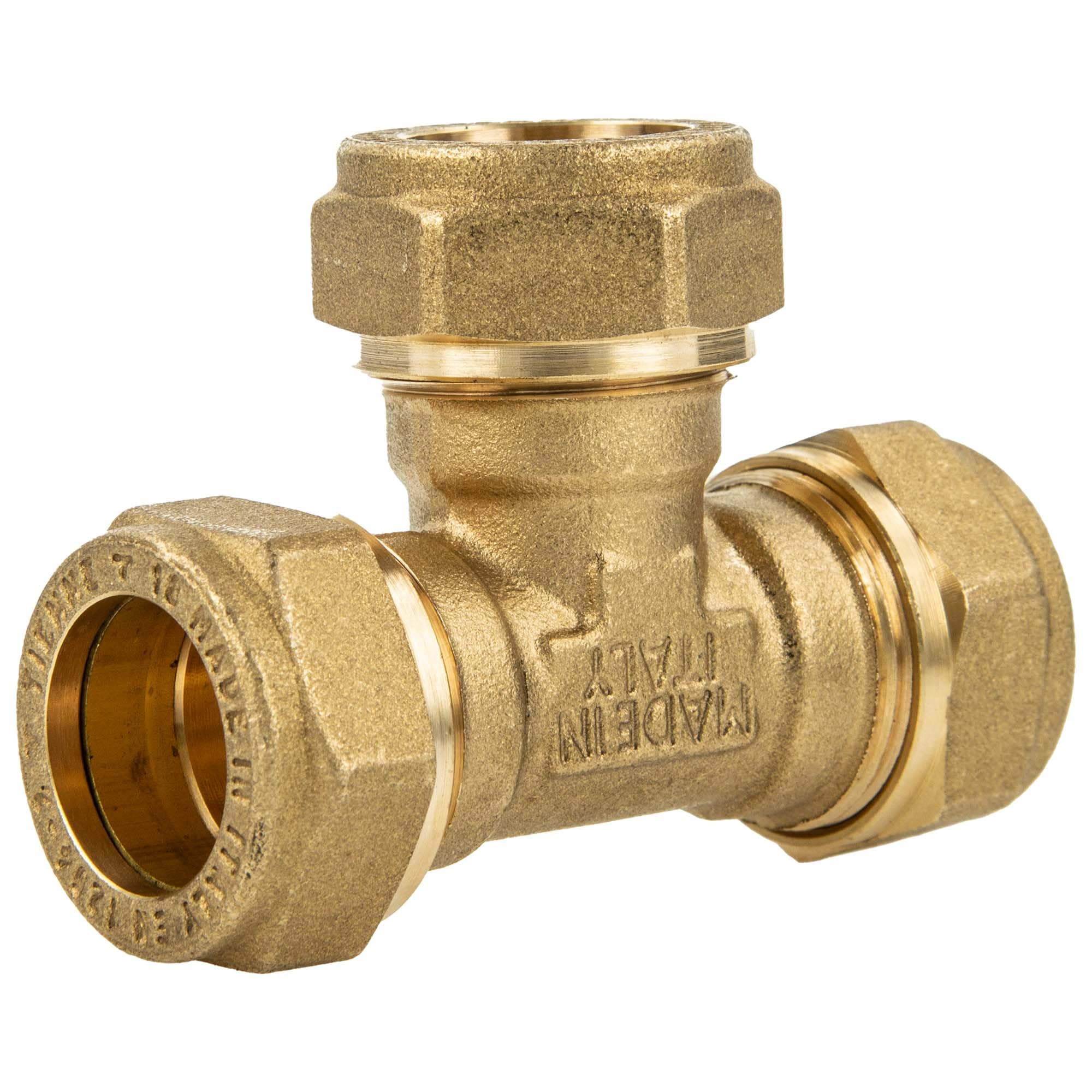 Tecuro Brass Compression Coupling Straight Tee Fitting 22 x 22 x 22 mm