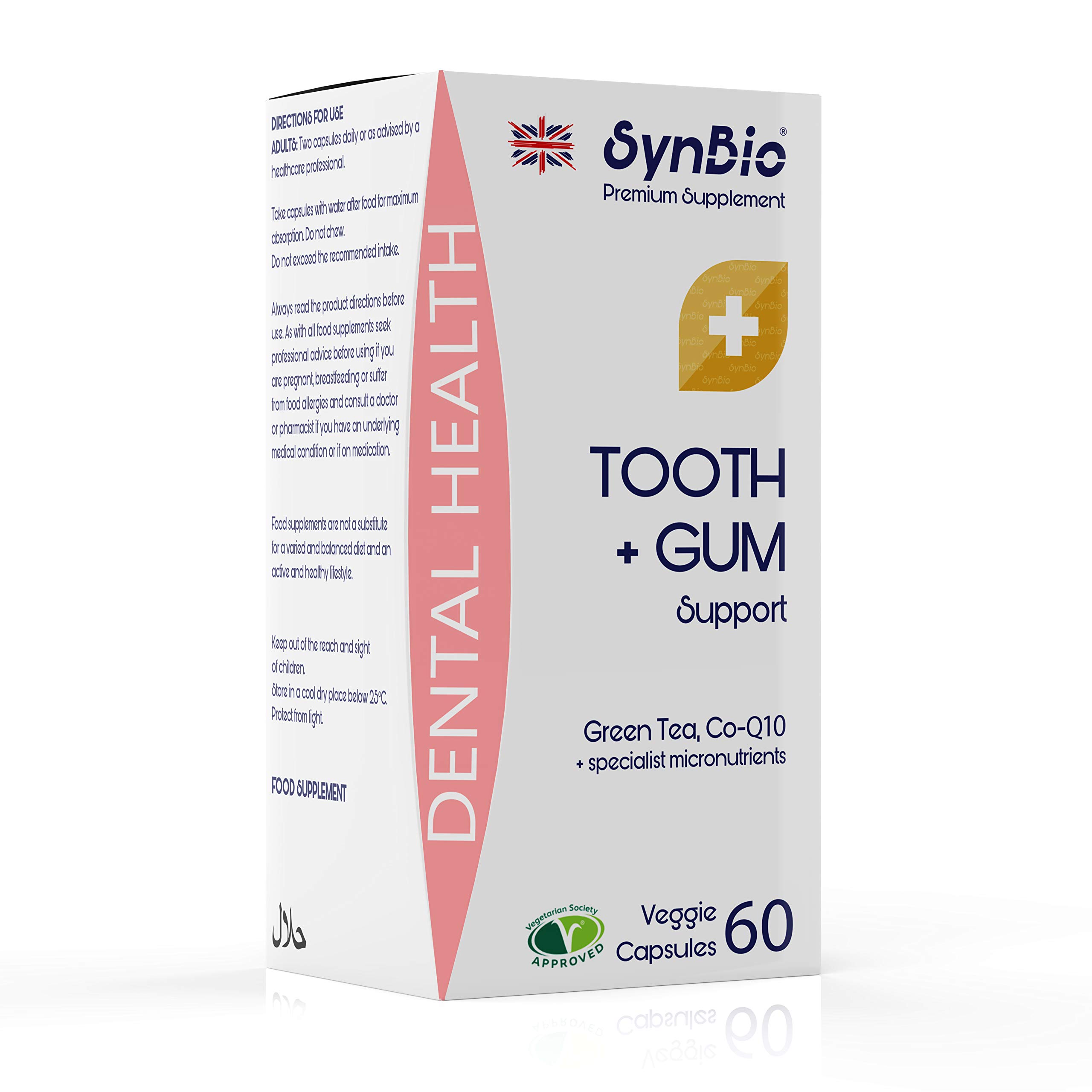 SynBio Premium+ - Dental Health - Tooth & Gum Support | 60 Veggie Capsules | Green Tea Extract, Vitamin D, Calcium as Recommended by Dentists to Support Healthy Teeth, Gums & Mouth | UK