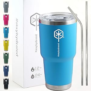 Stayhydrated 30oz Vacuum Insulated Tumbler Double Wall Coffee Cup with Lid & 2 Straws Travel Mug (30oz, Pacific Blue) | Keeps Liquids Hot or Cold with Double Wall Vacuum Insulated