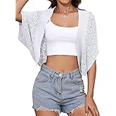 grewley Women's Summer Lightweight Cropped Cardigans Crochet Batwing Cardigan Boho Bolero Shrug for Dress Open Dress Cover Up