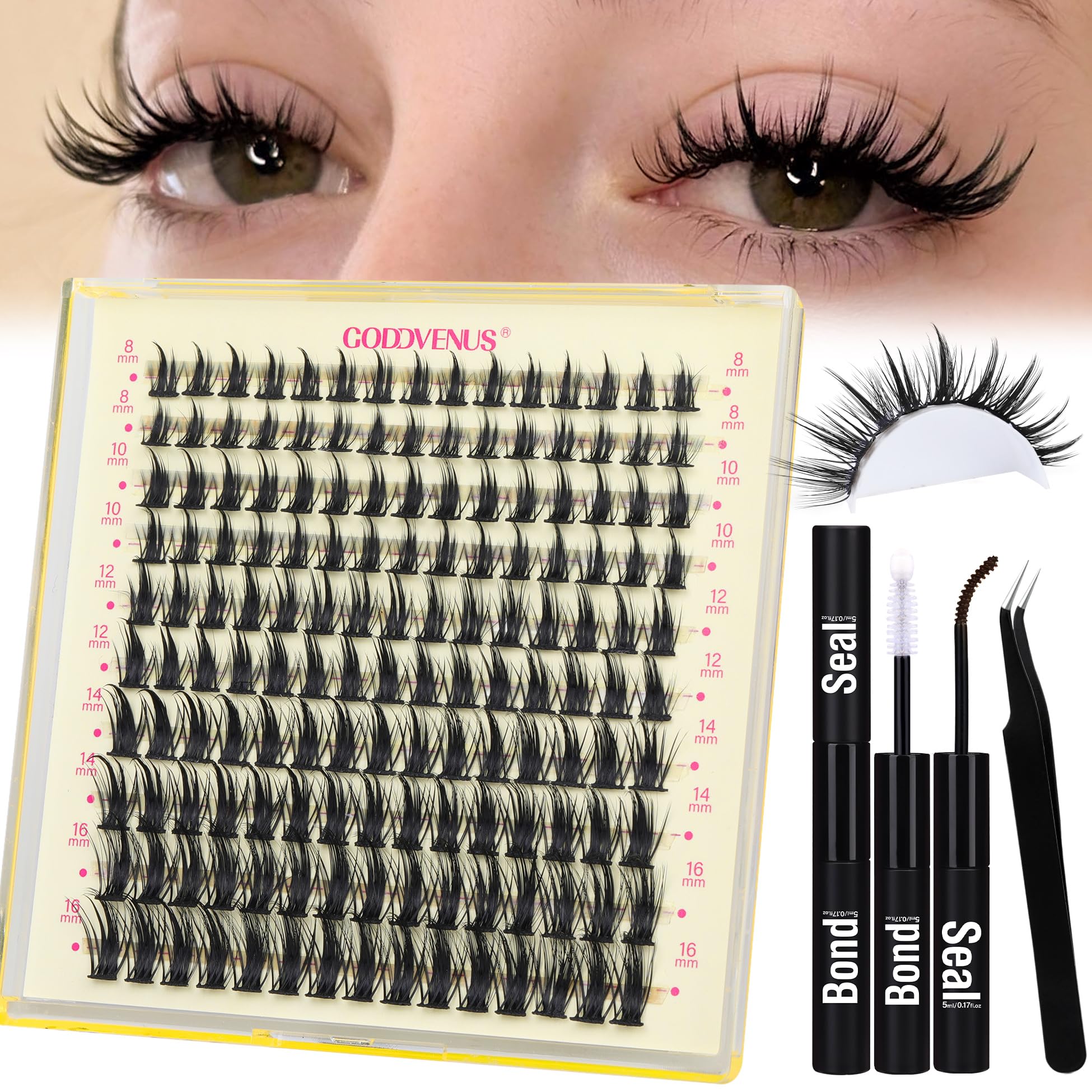 Goddvenus Manga Individual Eyelashes Kit Natural Cluster Lashes Kit Wispy Lash Clusters Anime Eyelash Clusters Japanese Style Lashes Individual Cluster DIY Eyelash Extensions Kit (8-16mm D Curl)