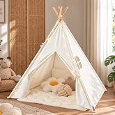 Tiny Land 100% Cotton Canvas Teepee Tent for Kids with Mat &amp; Star Lights | 47" &times; 47" &times; 60", Soft &amp; Breathable Cotton Canvas, Mat &amp; Star Lights, Indoor Play, Carry Bag, Gift for Girls &amp; Boys Ages 3+