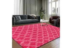Puremy Shag Area Rug 5x7 Feet Extra Soft Rugs for Living Room, High Pile Indoor Carpet for Bedroom, Kids Room, Nursery, Home Decor, Geometric, Hot Pink/White