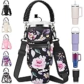 AceTreker Water Bottle Carrier Bag with Phone Pocket for Stanley 40/30 oz Tumbler Neoprene Insulated Mug Sleeve Pouch with 2 Pockets & Adjustable Strap & Straw Cover for Stanley Cup Accessories