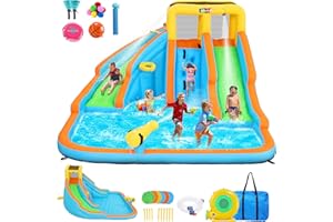Whubefy Inflatable Water Slide for Kids Backyard 11 in 1 Double Water Slides Bounce House with Blower, 5 Toys, Splash Pool,Climb Wall, Outdoor Blow Up Water Park Waterslide Bouncy Castle for Kids Gift