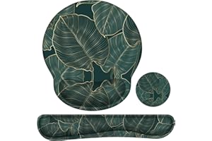 iLeadon Ergonomic Mouse Pad with Wrist Support, Easy Typing & Pain Relief, Keyboard Wrist Rest and Mouse Pad Set with Non-Slip Base for Computer Home, Green Leaves