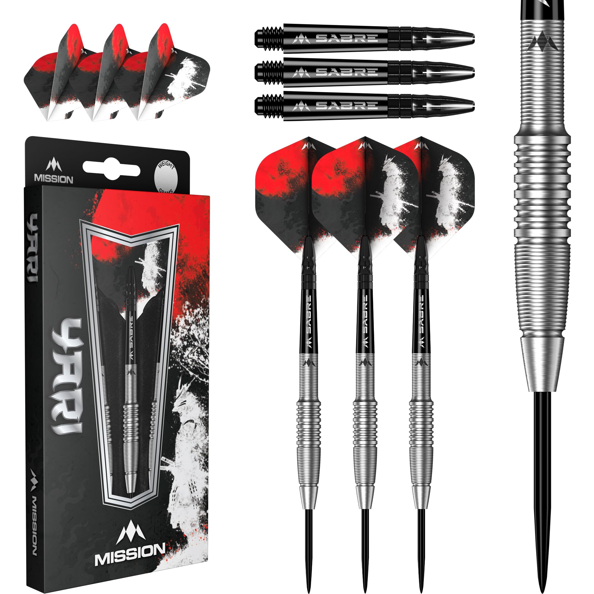 Mission Darts | Yari Darts | Steel Tip Darts Set | 90% Tungsten Barrel | Includes Dart Flights and Stems | Available in Multiple Weights. (22, Grams)