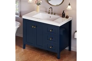 DWVO 42 Inch Bathroom Vanity with Sink Combo, Modern Bathroom Storage Cabinet with Resin Basin, Three Holes, 2 Doors & 3 Drawers, Navy Blue