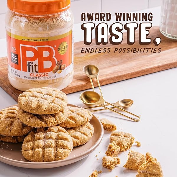 PBFIT 30 OUNCE CLASSIC PEANUT BUTTER POWDER, POWDERED PEANUT BUTTER SPREAD FROM REAL ROASTED PEANUTS, 8G OF PROTEIN 8% DV, GLUTEN-FREE, 60 CALORIES, 87% LESS FAT (PACK OF 1)