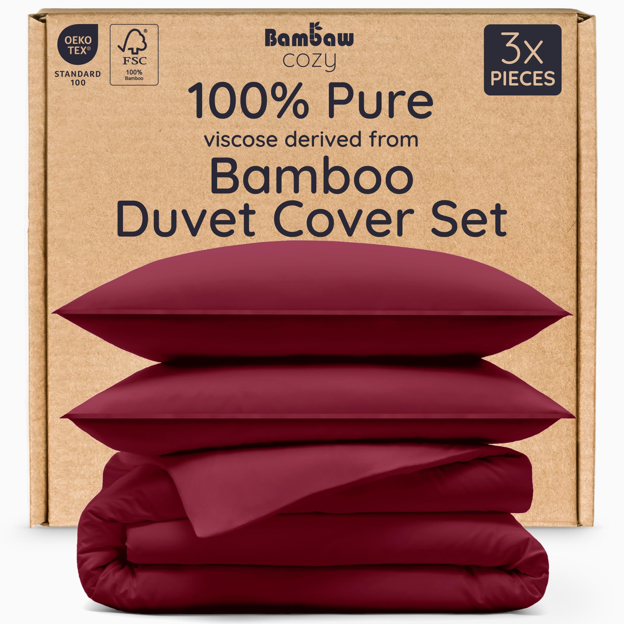 Photo 1 of Bambaw 100% Viscose Derived from Bamboo Duvet Cover Queen Size – 3 pcs Luxury Duvet Cover Queen Cooling Set, Soft Duvet Cover Queen Size Set, Breathable Duvet Cover, No Comforter (Burgundy)