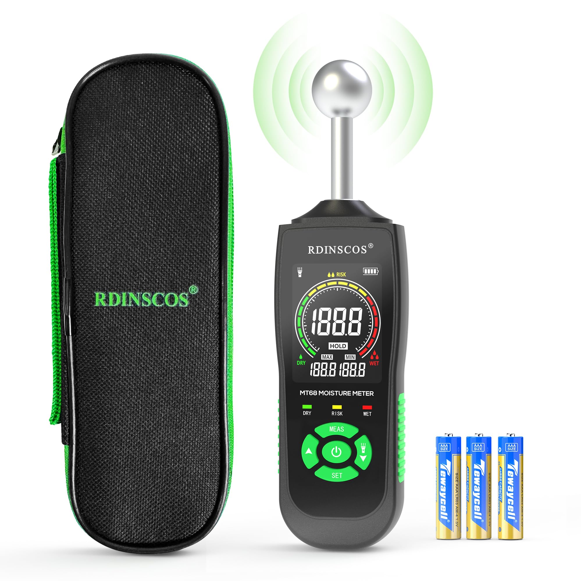 Moisture Meters Non-Destructive RDINSCOS Damp Meter with LCD Display Wood Moisturer Tester for Walls Firewood Drywall Concrete