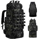 LibSkyln 70L/100L Camping Hiking Backpack with Rain Cover, Expandable Large Military Tactical Backpack, Waterproof Molle Racksack Travel Backpacking Daypack for Climbing Trekking (Black CP)