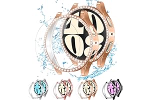ALMNVO [4+4 Pack Bling Case for Samsung Galaxy Watch 6 Screen Protector 40mm, Tempered Glass Glitter Diamond Bumper Face Cover for Galaxy Watch 6/5/4 Accessories 40mm Galaxy Watch Case for Women