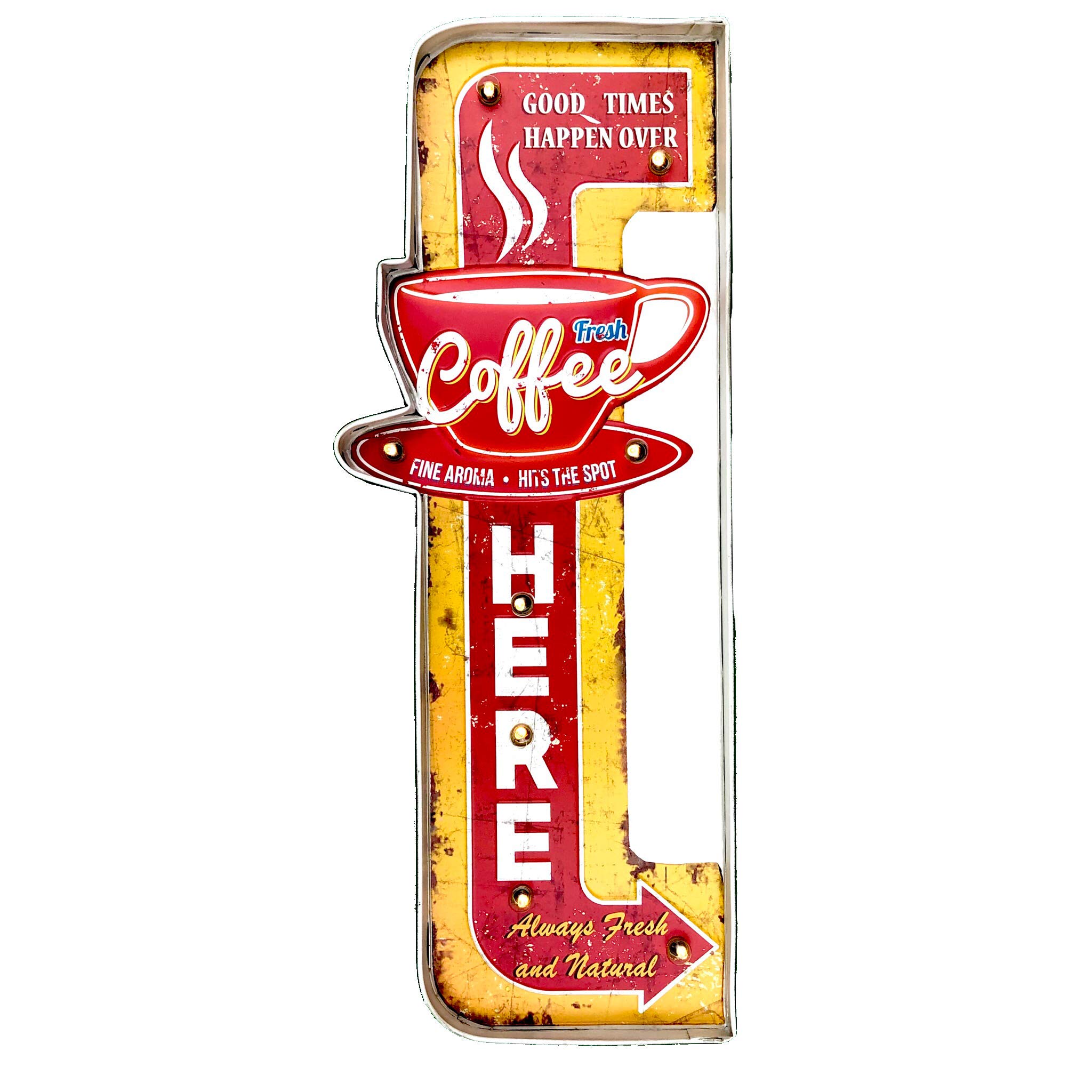 DiiliHiiri Luminous LED Sign Retro Sign for Garage Cafeteria Restaurant Kitchen Vintage Metal Sign Accessories for 50's Home Decoration Office Decor Ideas