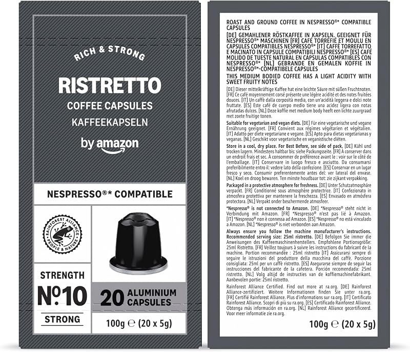 Capsules de café Paquet Varié compatibles avec Nespresso, Torréfaction Moyenne, Capsule en Aluminium, 100 Pièces, 5 lot de 20 - Certifié Rainforest Alliance