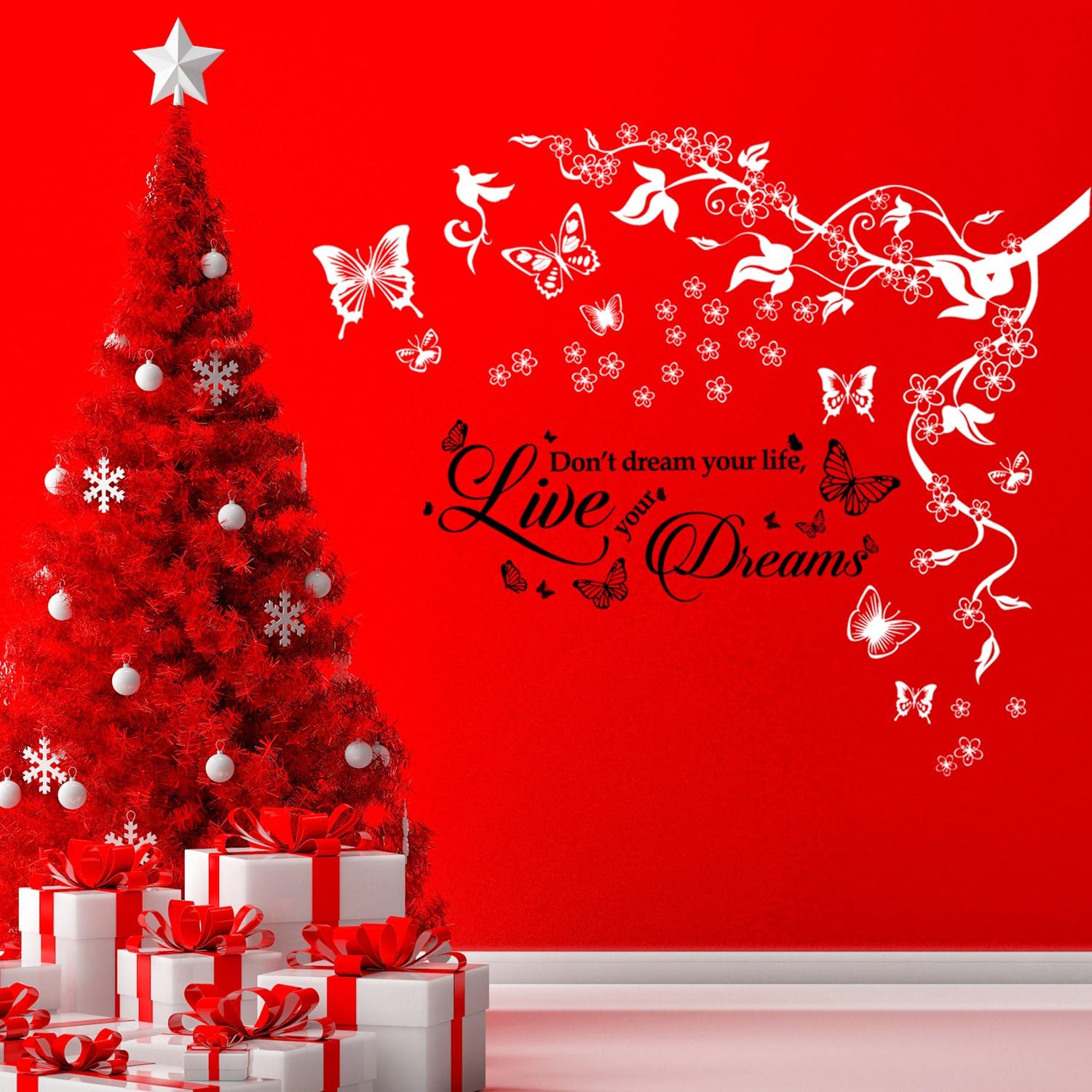 Walplus 120 x 95 cm "Butterflies Vine Plus Dream Quote" Removable Christmas Wall Stickers Murals Nursery Office Home Decoration