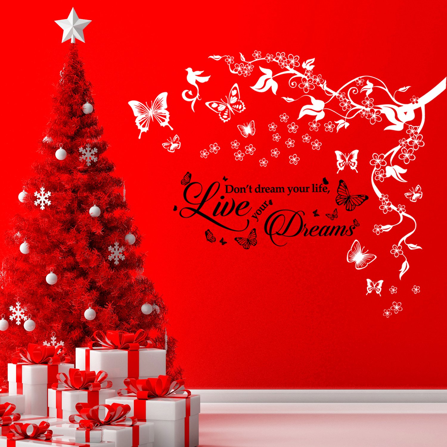 Walplus 120 x 95 cm "Butterflies Vine Plus Dream Quote" Removable Christmas Wall Stickers Murals Nursery Office Home Decoration