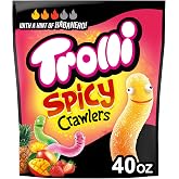 Trolli Spicy Crawlers Gummy Worms, 40 oz Stand Up Bag | Strawberry habanero, mango habanero, pineapple habanero gummy worms, resealable bulk size bag, party candy, sharing, snacking