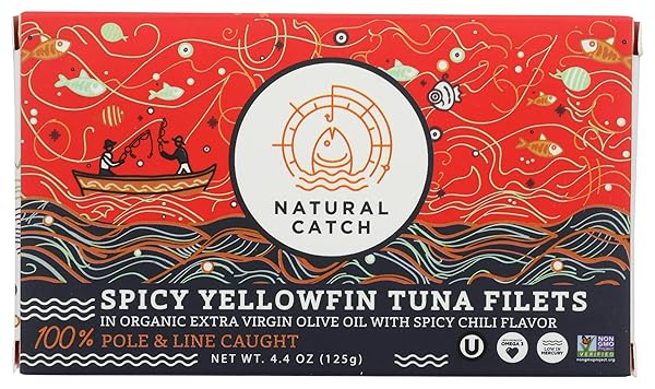 NATURAL CATCH, FILETS TUNA YELLOWFIN SPICY IN EVOO, 4.4 OUNCE