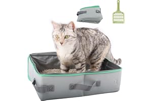 pangdi Travel Litter Box for Cats, Portable Collapsible with Lid, Leak-Proof, Odor Control, Easy Cleaning, in Hotels, Camping, Road & Air Trips, Grey, M