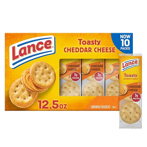 LANCE SANDWICH CRACKERS, TOASTY CHEDDAR, 10 INDIVIDUALLY WRAPPED PACKS, 6 SANDWICHES EACH