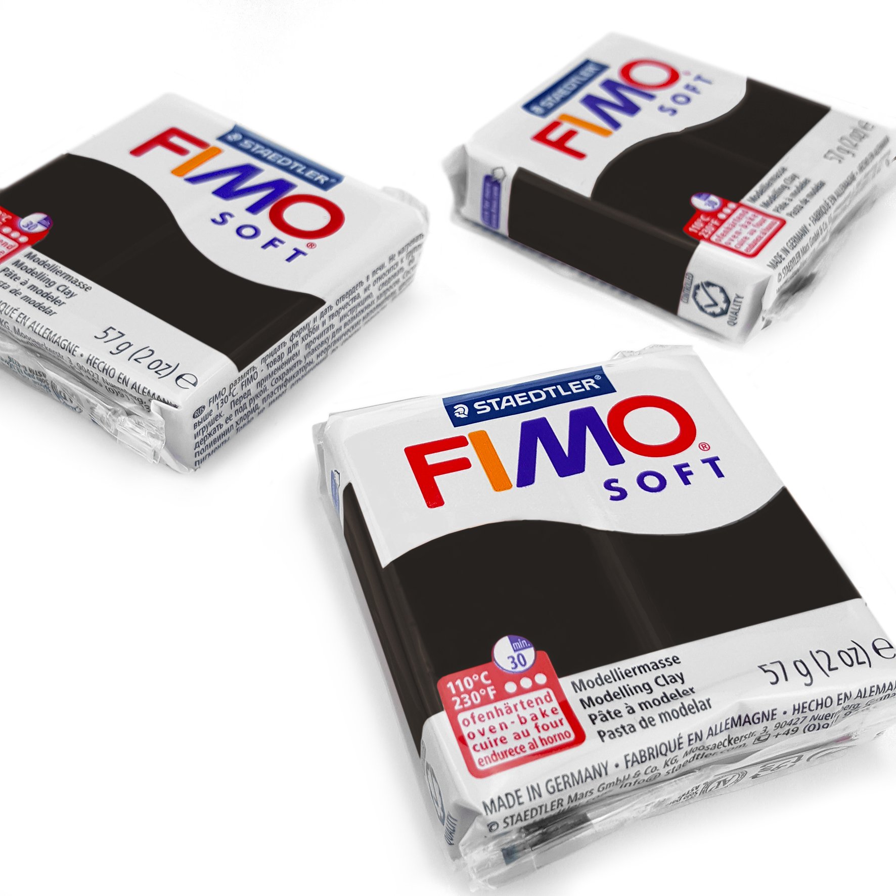 FIMO Soft Polymer Oven Modelling Clay - Most Popular Colours - 57g - Set of 3 - Black